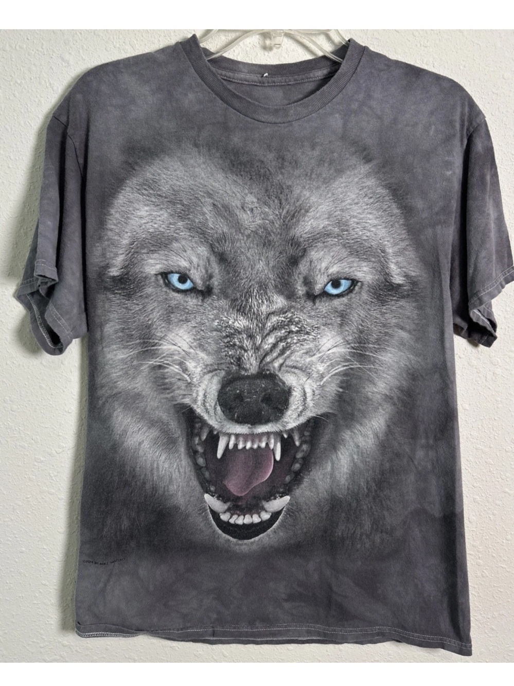 The Mountain 3D Tees Wolf Graphic T-shirt Men’s Med Gray Tie Dye 100% Cotton